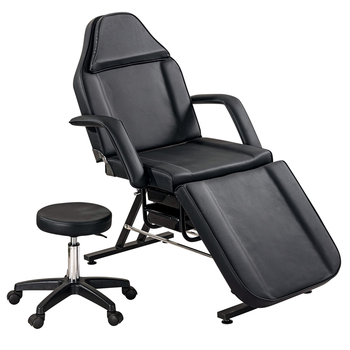 Konsilsa Multi-Purpose 3-Section Facial Bed Table with Hydraulic Stool - Adjustable Beauty Salon Tattoo Chair, Esthetician Spa Equipment, Two Removable Trays for Massage, Facial Lash Treatments