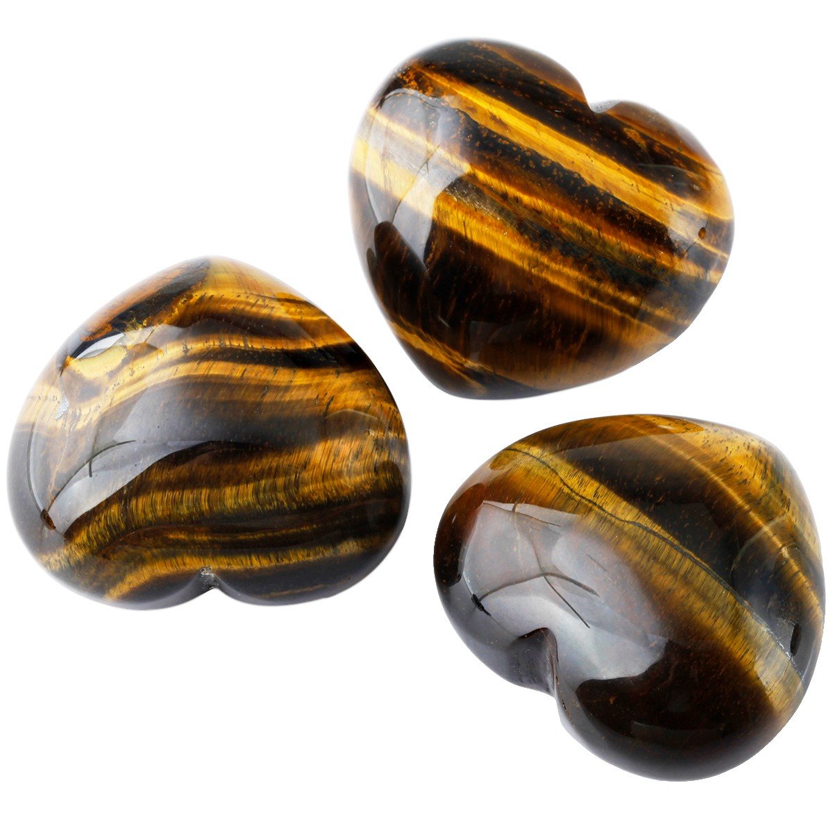 rockcloud Healing Crystal Tiger's Eye Heart Love Carved Palm Worry Stone Chakra Reiki Balancing(Pack of 2)