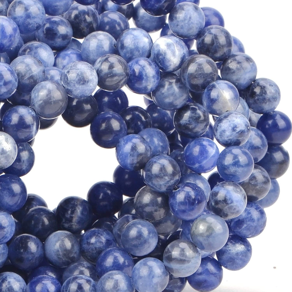 100Pcs Natural Crystal Beads Stone Gemstone Round Loose Energy Healing Beads with Free Crystal Stretch Cord for Jewelry Making (Blue Sodalite, 8MM)
