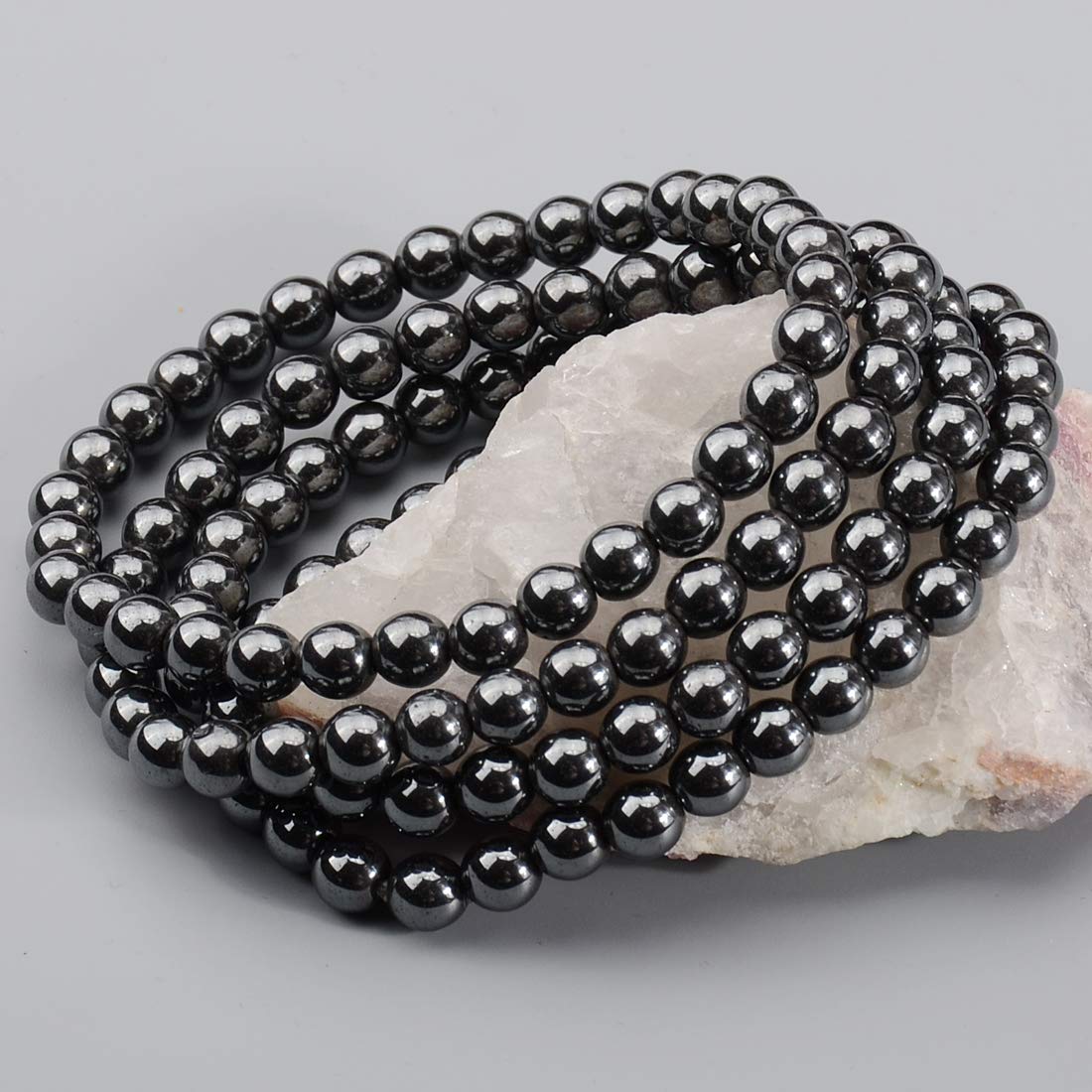 MASSIVE BEADS Hematite - Health and Healing Stone - Handmade Yoga Stretch Elastic Bracelet Natural Stone Crystal Healing Power Energy Gifts for Unisex Adult 6mm