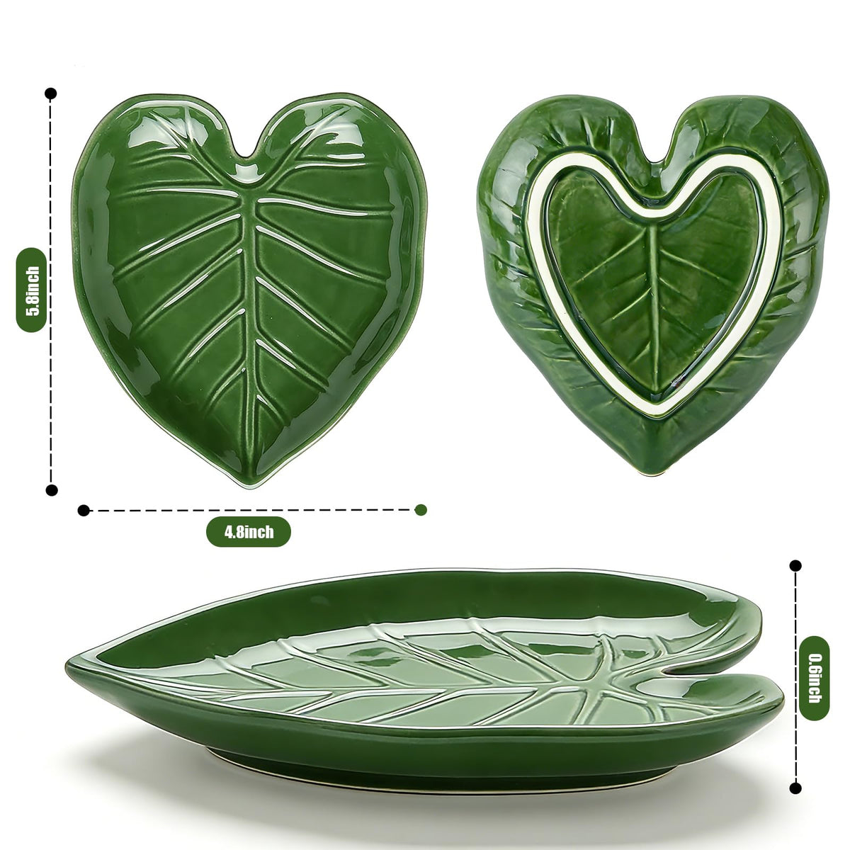 Ceramic Spoon Rest for Stove Top and Kitchen Counter, Green Leaf Spoon Holder, Cute Cooking Spoon Rest, Heat Resistant Dishwasher Safe Kitchen Utensil Rest, Decorative Kitchen Decor