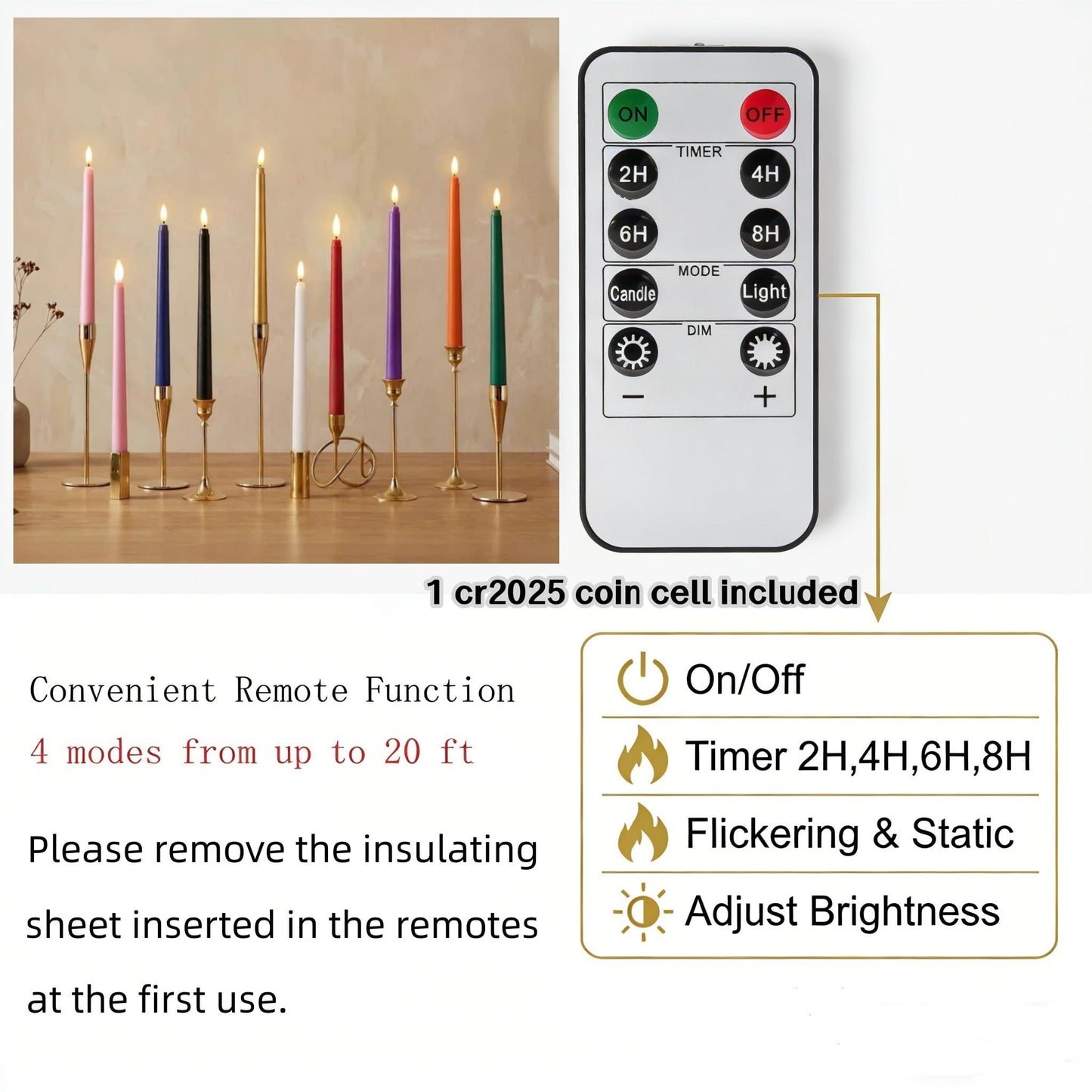 Ni-JASW Purple Flameless Taper Candles with Remote, Battery Powered LED Candlesticks Flickering Home Decor Set of 4