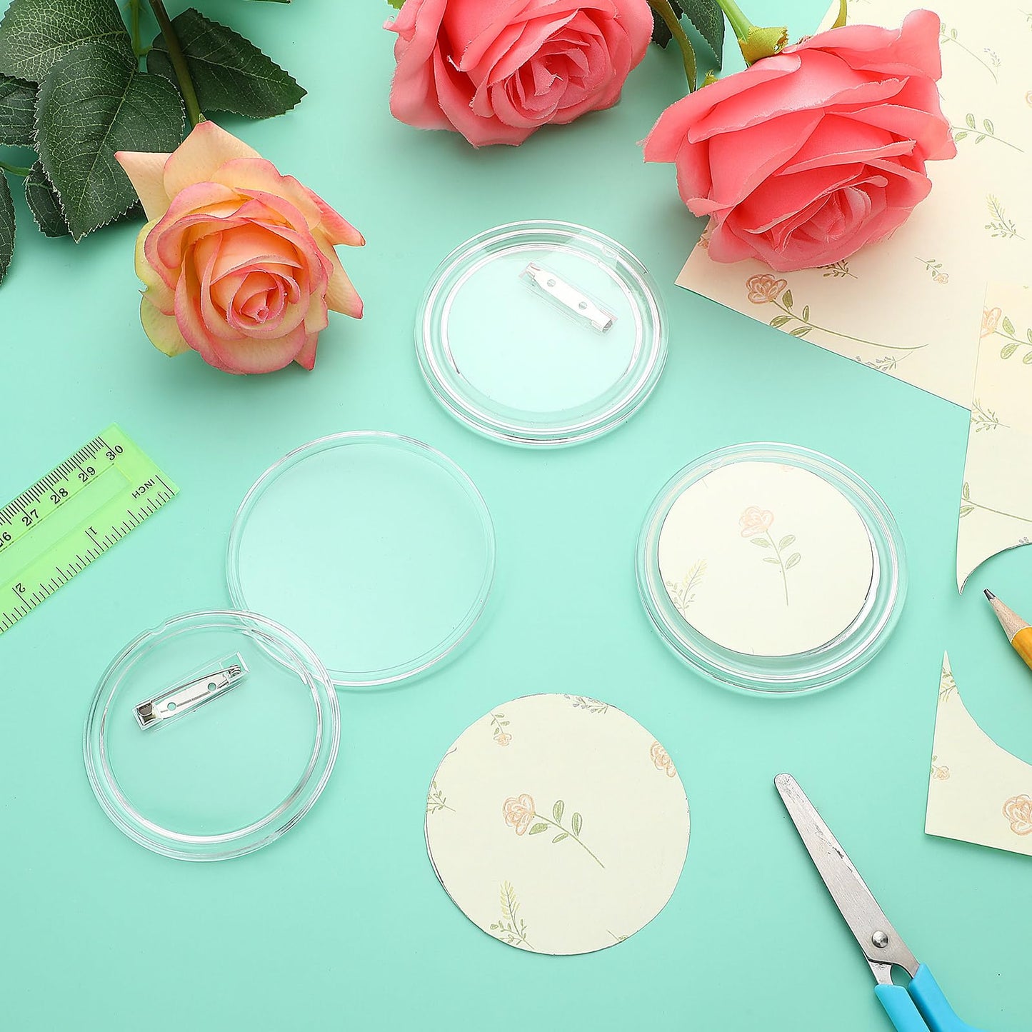 Yilloog 12 Pcs 3 Inch Clear Button Pins for Crafts DIY Photo Acrylic Blank Pins Bulk for Picture Make Your Own Buttons Badge Maker DIY Crafts Supplies