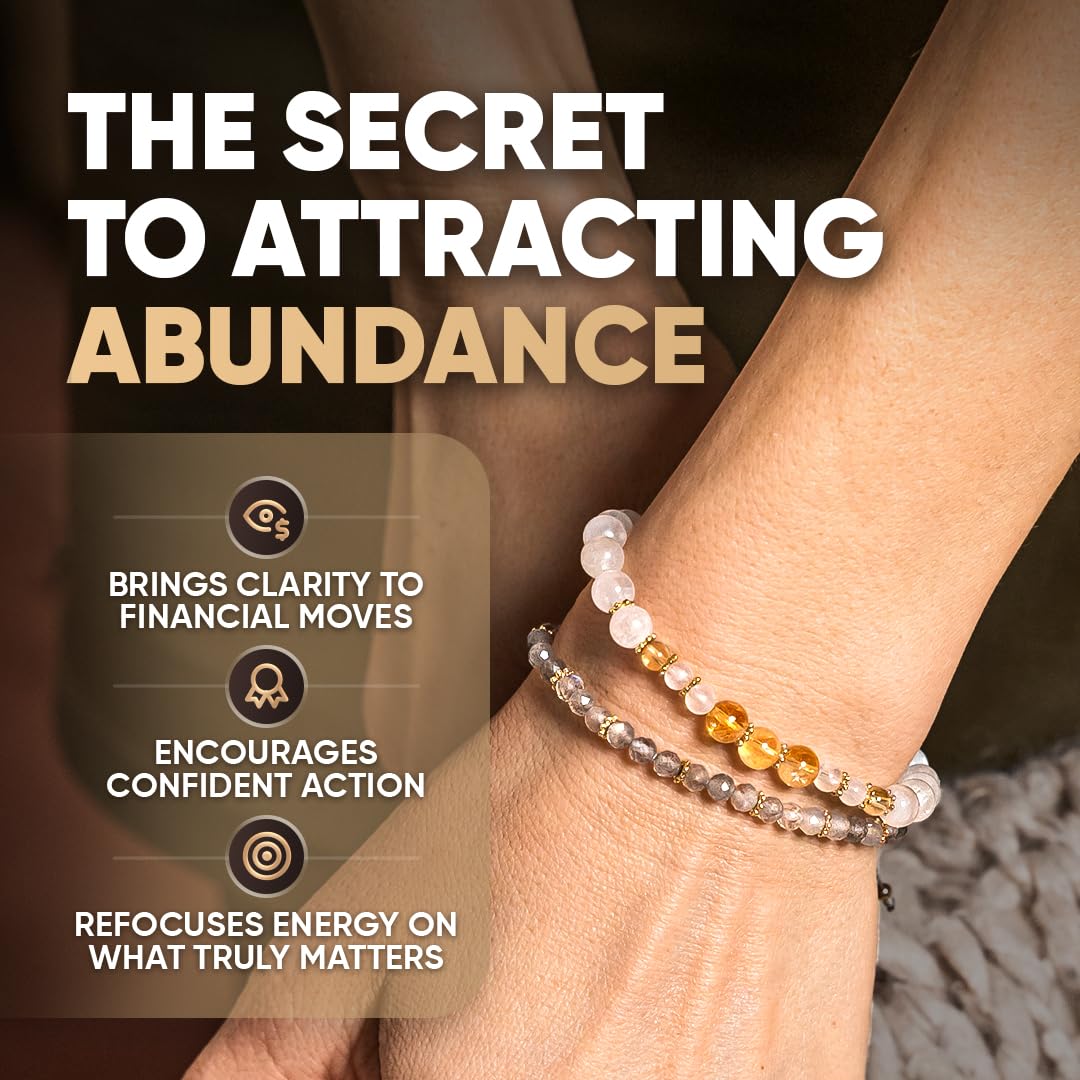 Conscious Items - Golden Hand of Fortune - Citrine Crystal & Moonstone Bracelet with Hamsa Hand for Wealth, Labradorite Bracelet for Inner Strength