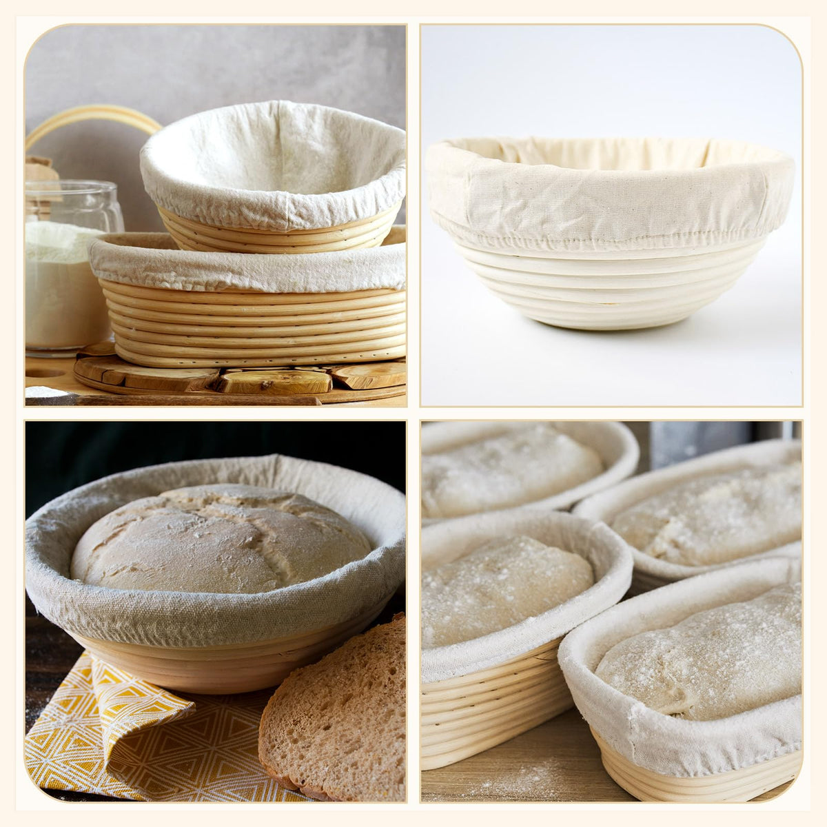 Boao 6 Pieces Bread Banneton Proofing Basket Liner Cloth Cover Natural Rattan Baking Dough Banneton Proofing Sourdough Basket Cloth Liner Bread Baking Supplies (Round,10 Inch)