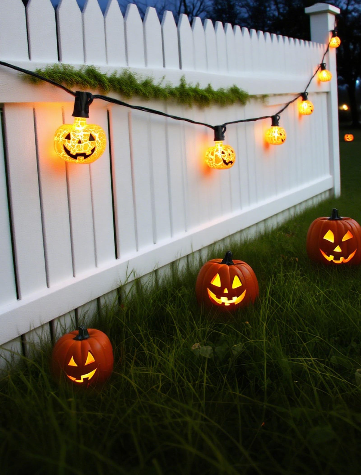 Unleash a Haunting Glow: 10.5ft Plug-in Halloween Pumpkin String Lights, Connectable (Up to 72 Strands), Waterproof Jack o Lantern Lights for Outdoor/Indoor, Heavy-Duty Orange Holiday Lights for Porch