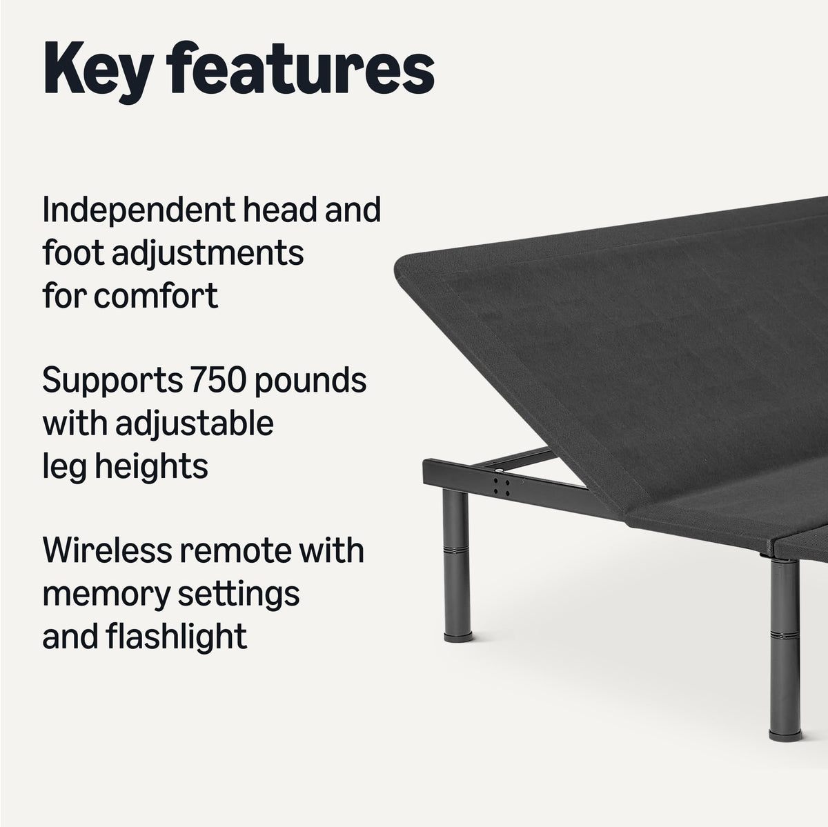 Amazon Basics Adjustable Metal Platform Bed Base with Wireless Remote Control, Queen