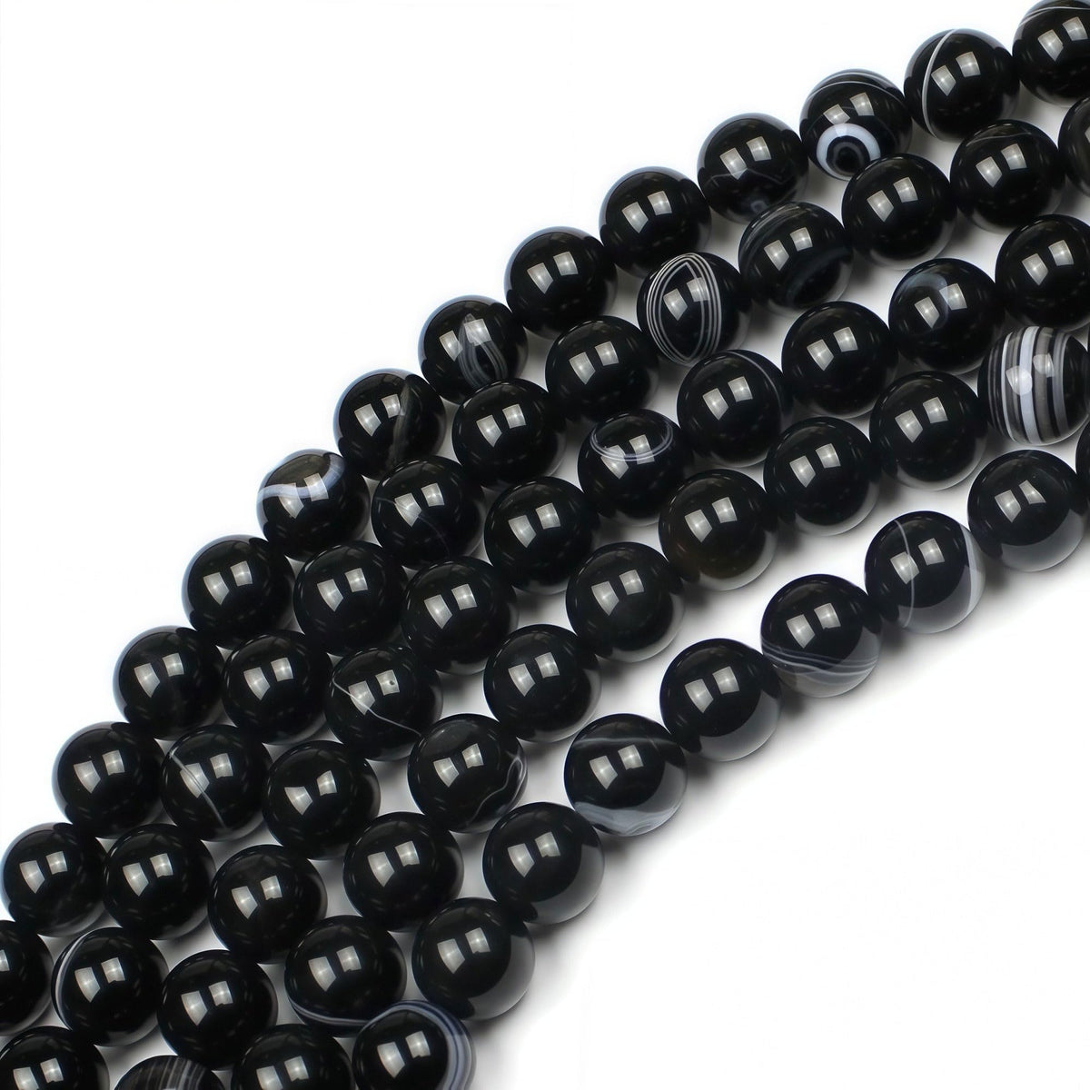 MJDCB Natural Black Striped Agate Round Loose Beads for Jewelry Making DIY Bracelet Necklace (8mm)