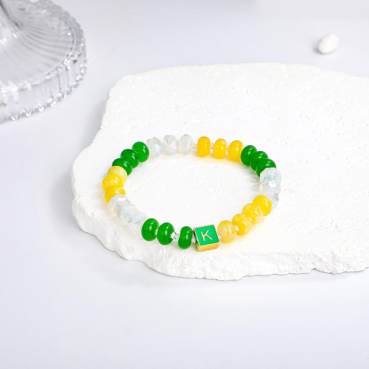 SLYAIH Colorful Beaded Initial Bracelets for Women Boho Crystal Beaded Elastic Stretch Bracelet A-Z Letter Bracelet Handmade Jewelry Gifts for Women