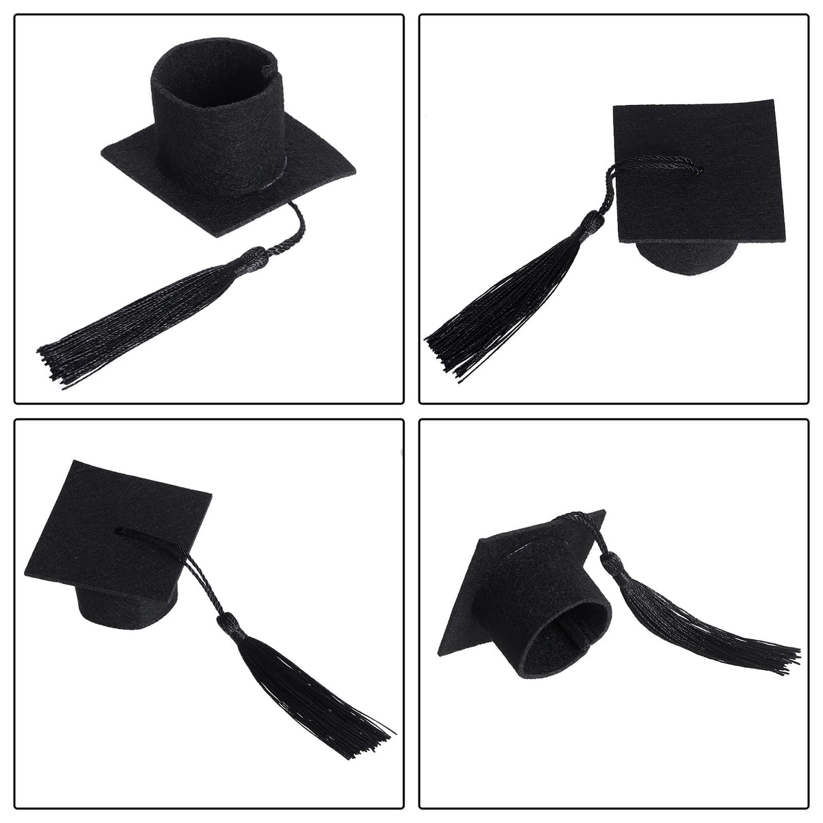 12pcs Mini Graduation Cap for Crafts Black Felt Graduation Hat Bottle Toppers with Tassels Mini Cap Decorations Bottle Toppers for Party Table Decoration (Black)