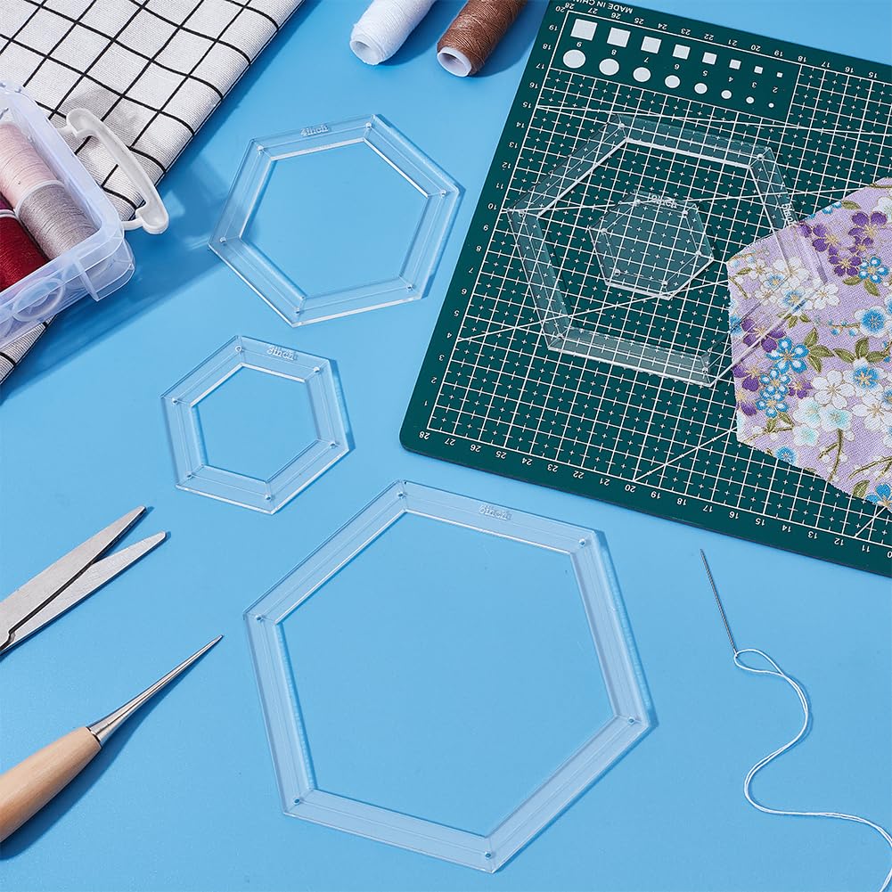 AHANDMAKER 5 Pieces Hexagon Quilting Templates 2 Inch, 3 Inch, 4 Inch, 5 Inch, 6 Inch Acrylic Quilting Templates Hexagon Acrylic Patchwork Rulers for Crafting Sewing Quilt Making Patchwork