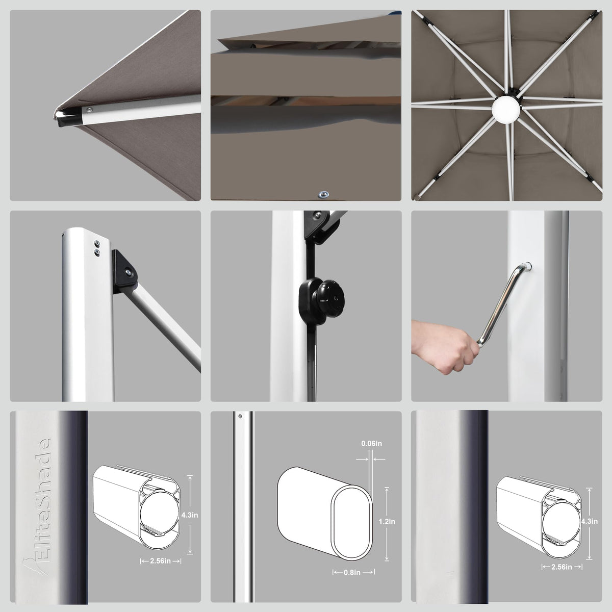 EliteShade USA APOLLO 3-Tier 10x13FT Full Aluminum Cantilever Patio Umbrella for Outdoor Restaurant Garden Courtyard Deck Pool and Marketing with Light (No battery), Taupe