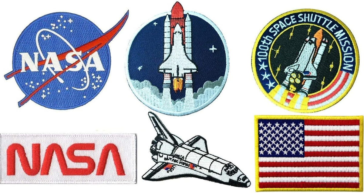 6 pcs Set NASA Astronaut Patches USA Flag Space Shuttle Iron On/Sew On for Jacket, Backpack, Cap - Embroidered Appliques