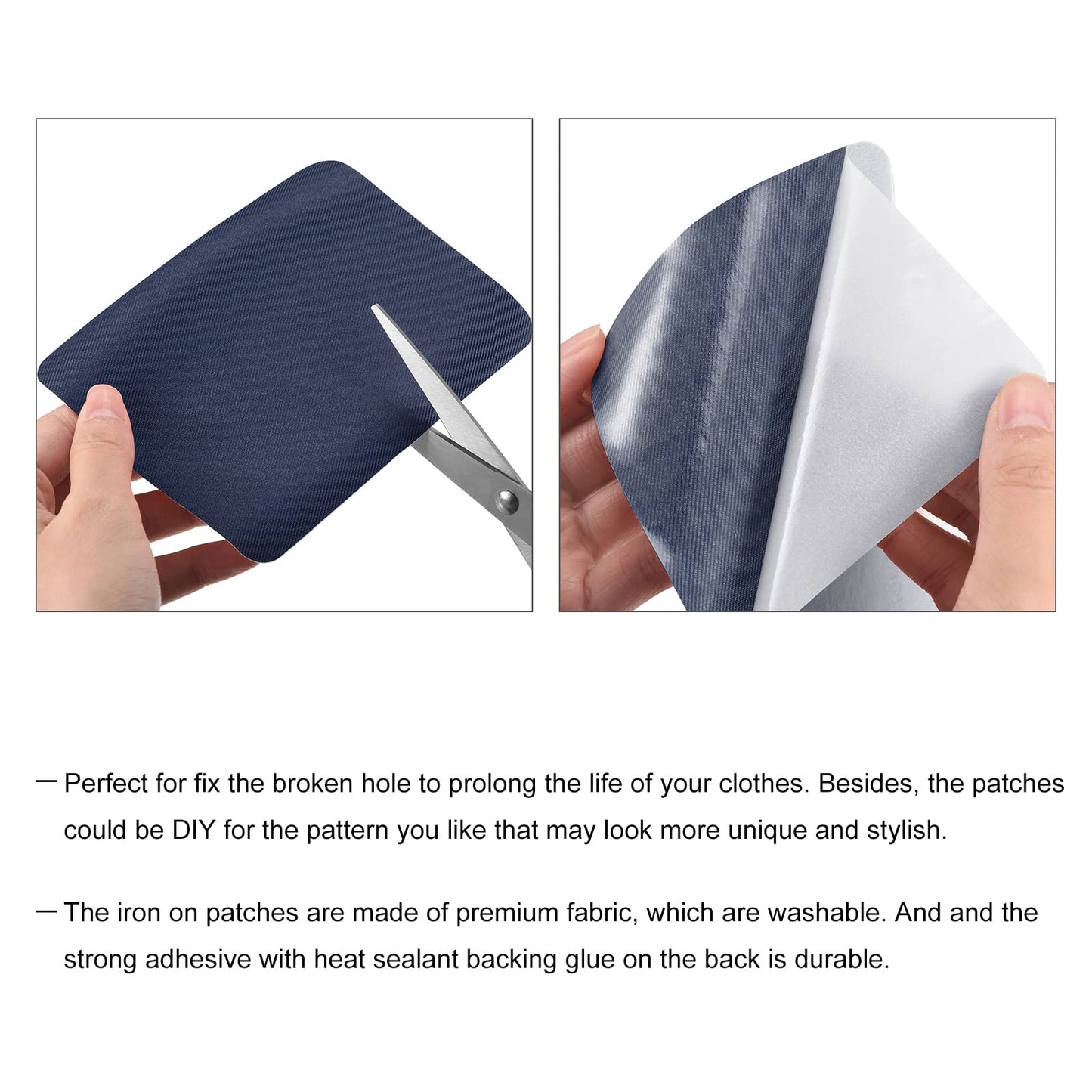 MECCANIXITY 12Pcs Iron on Patches for Clothing Repair Fabric Repair Patches Iron-On Mending Fabric Navy Blue 4.9"x3.7" for Clothes, Pants, Bags Hole Repairing and Decoration