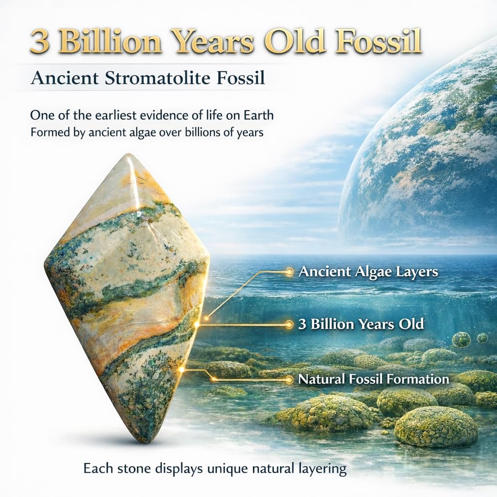Crystal Healing Nature stromatolite Fossil Gemstone, 1.8 Billion Year Old Natural Algae Ancient Stone, Teardrop-Shaped Stromatolite Fossil for Zen Decor and Stress Relief Gift.