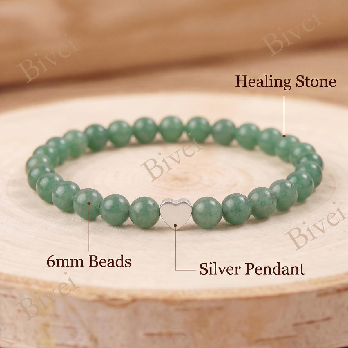 Bivei 6mm Green Aventurine Crystal Stretch Bracelets for Women, Handmade Natural Stone Beaded Bracelet, Yoga Protection Jewelry Gift