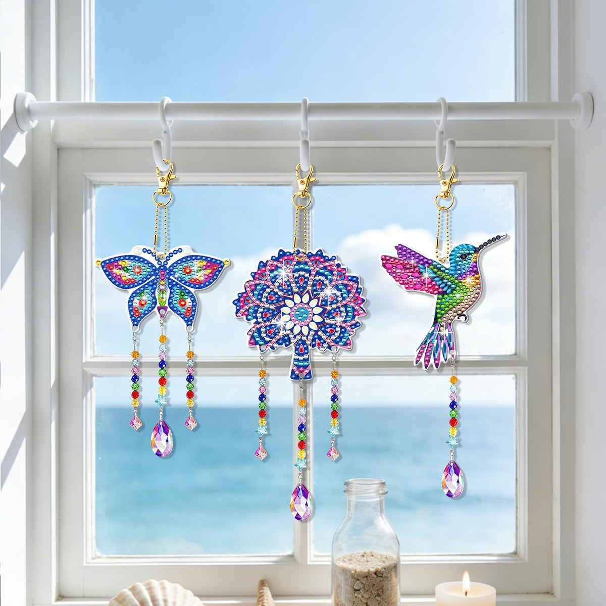 6 PCS Diamond Art Suncatchers Mandala Diamond Art Kits for Adults Kids Double Sided Hummingbird Diamond Painting Wind Chime Christmas Hanging Ornaments Birthday Gifts for Teen Women Mother Gifts