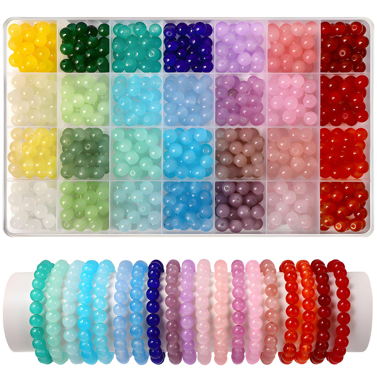 700 Pcs 8mm Glass Beads for Jewelry Making,28 Colors Crystal Beads Bracelet Kit for Bracelet Jewelry Making and DIY Crafts