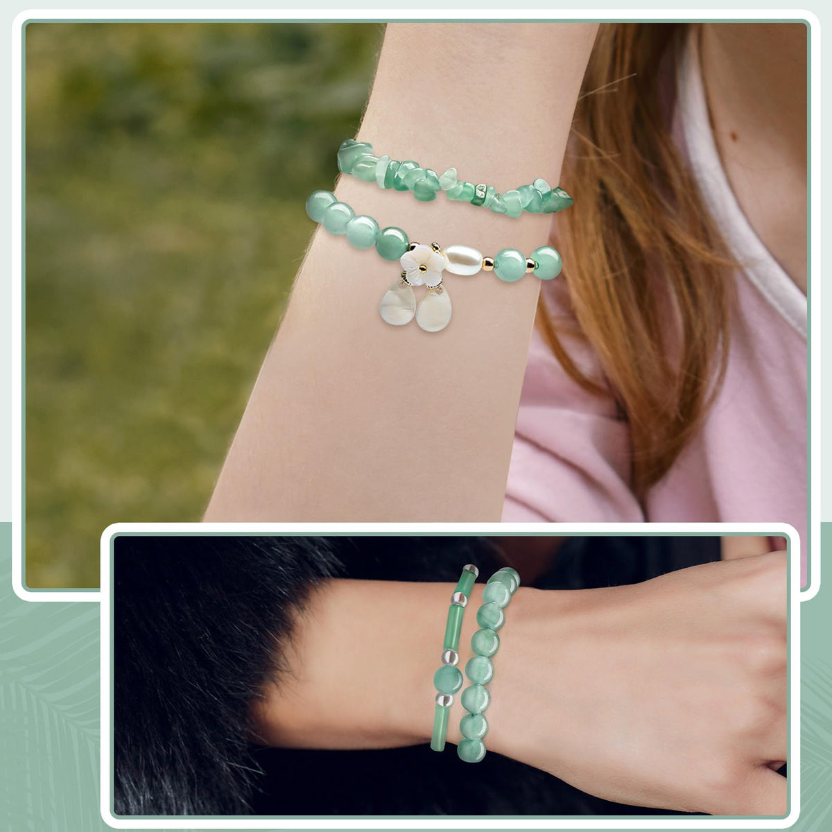 Landical 4 Pcs Jade Bracelet for Women Good Luck Wealth Green Aventurine Bracelet 8 mm Stretch Dongling Jade Beaded Spiritual Gift