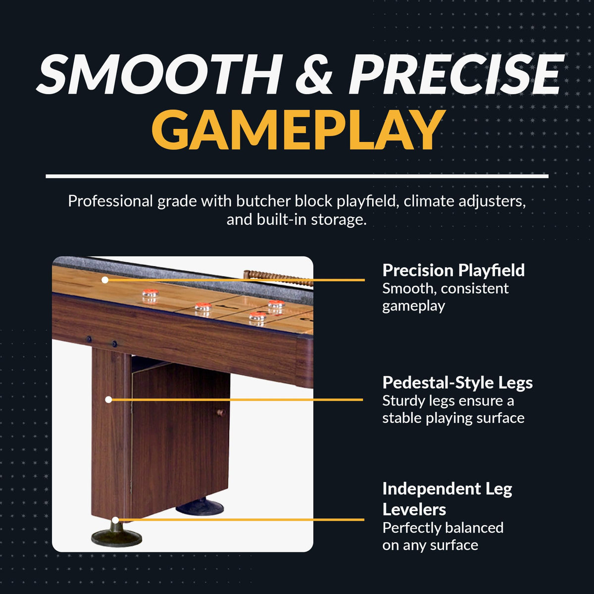 Hathaway Challenger 14 Ft Shuffleboard Table for Family Arcade Game Room - With Poly-Coated Playfield, Built-In Scorer & Cabinet, Climate Adjusters, Leg Levelers, 8 Pucks, Brush & Wax - Walnut Finish