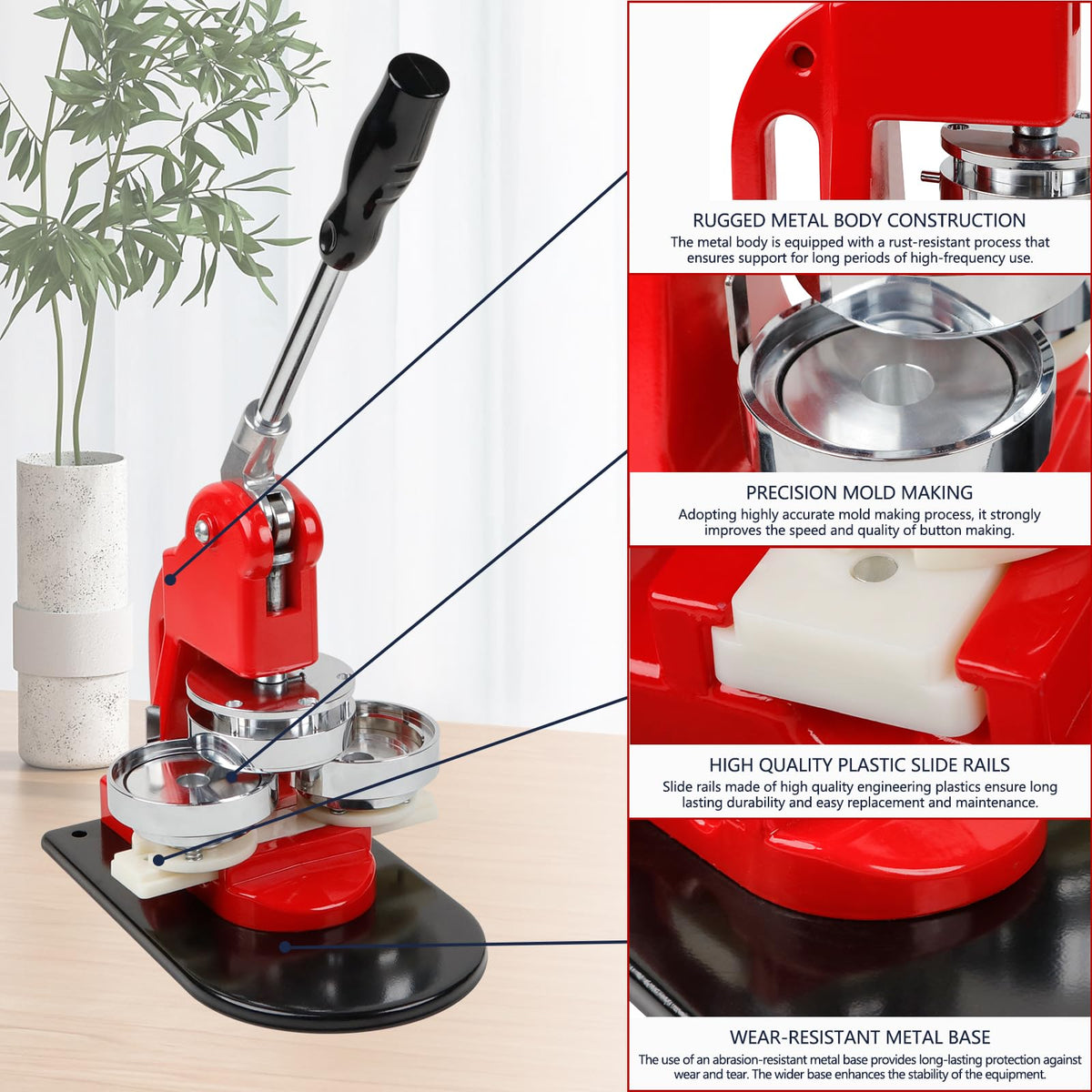 MK.Bear Button Maker Machine Multiple Sizes, Pin Maker Button Machine 1.25+2.25 Inch (32+58mm), DIY Button Press Machine Kit with 200 Button Parts Supplies, Comes with Circle Cutter and Cutting Mat