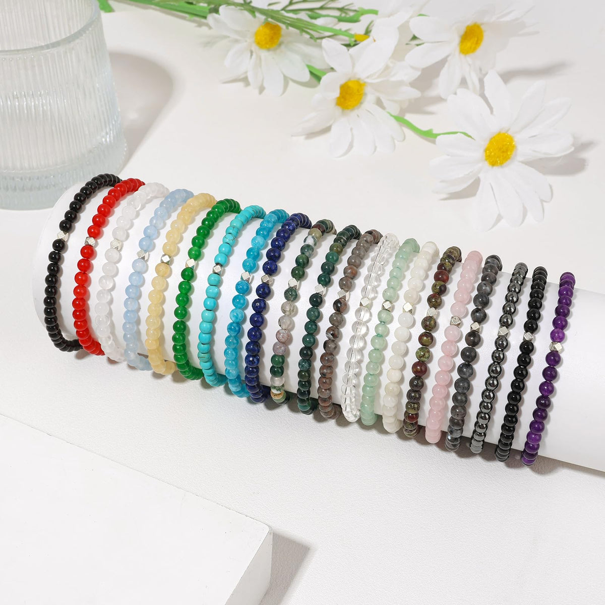 Raicegs 4MM Apatite Beaded Bracelets Healing Crystal Bracelet for Women Men Natural Stone Handmade Stretch Bracelet Reiki Spiritual Jewelry