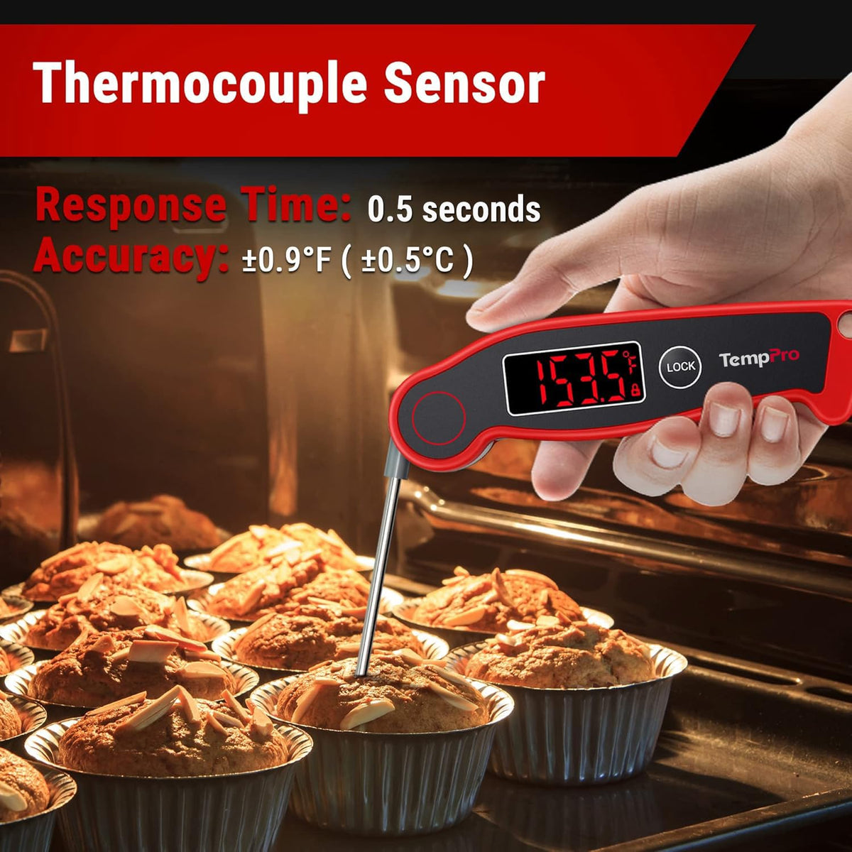 TempPro TP19 Waterproof Digital Meat Thermometer for Grilling with Ambidextrous Backlit & Thermocouple Instant Read Kitchen Cooking Food Thermometer for Candy Oil BBQ Smoker (Previously ThermoPro)