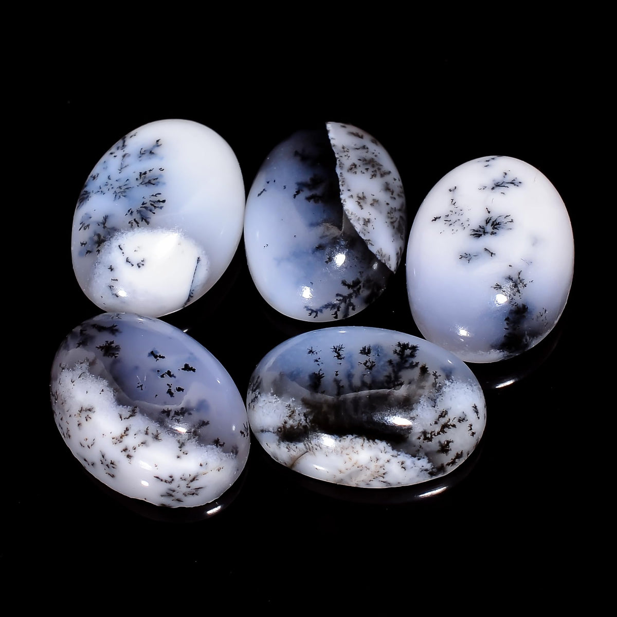 2 PCS, 18x13 mm, AURA GEMS Natural Dendrite Opal, Cabochon, Oval Shape, Jewelry Making Stone Supply, Chakra Energy Healing Gemstone, Real Crystal, Birthstone, Wholesale deal