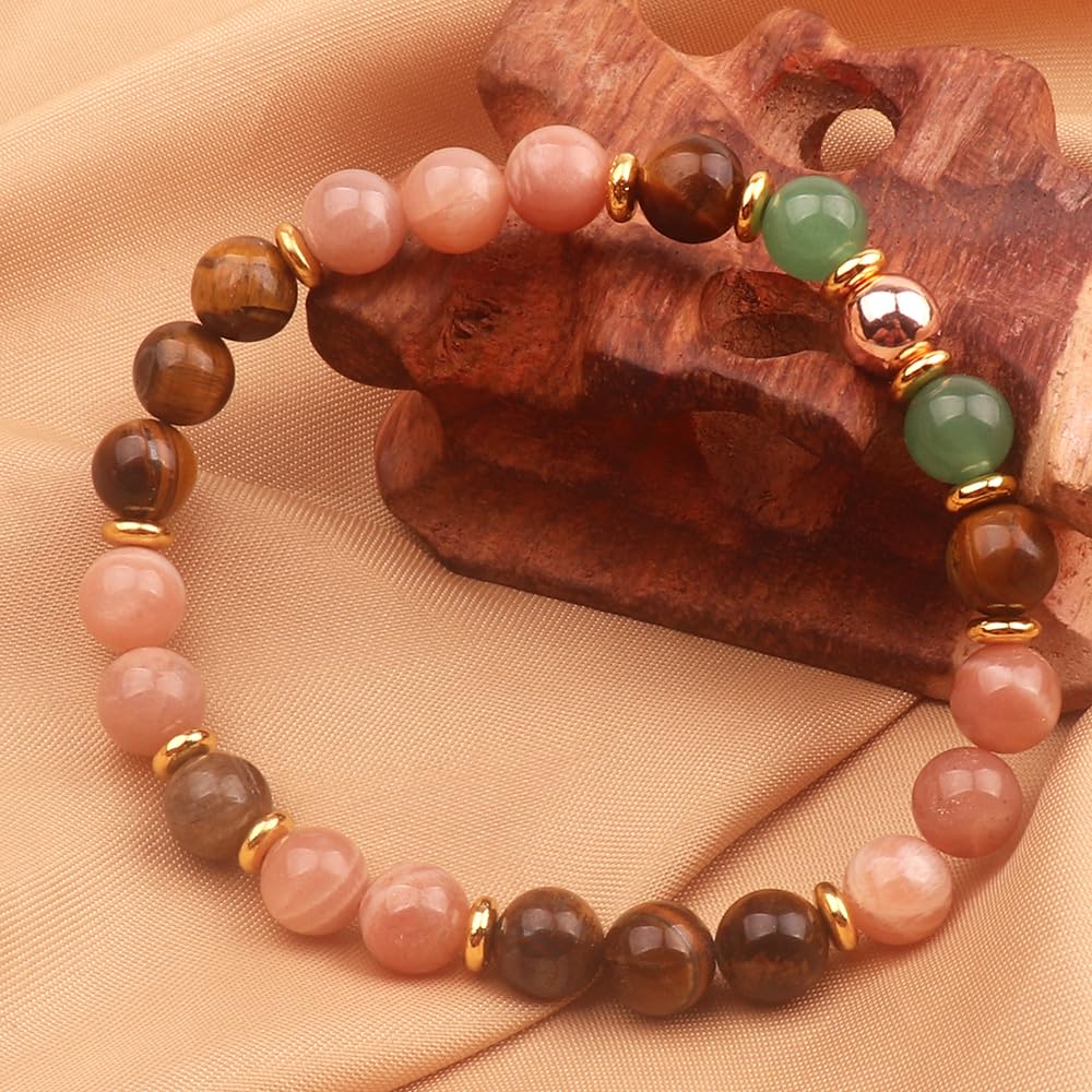 KSQS Healing Stone Bead Bracelet for Women, Natural Gemstones Balance Protection Bracelet, Spiritual Crystal Beads Bracelet Anxiety Relief with Meaning Card(#34)