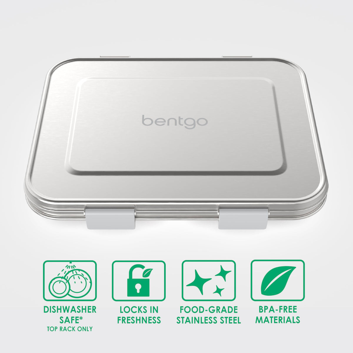 Bentgo Kids Stainless Steel Leak-Resistant Lunch Box - 3-Compartments with Bonus Silicone Container, Durable, Eco-Friendly, Dishwasher Safe, BPA-Free, Ideal for School, Ages 3+ (Silver)