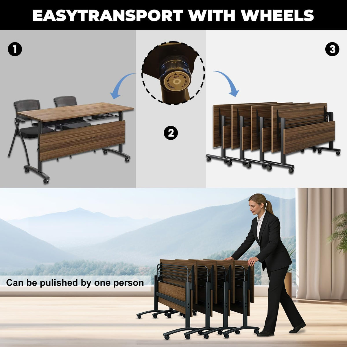 Folding Conference Tables,Flip Top Conference Room Tables,55.1 Inches Mobile Training Table with Silent Wheels,Modern Foldable Modular Boardroom Meeting Seminar Table for Office Classroom,8 Pack