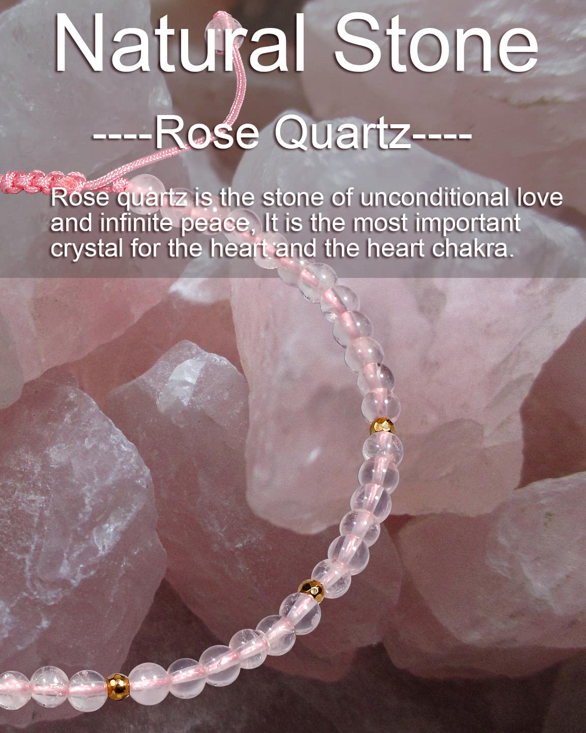 Jewever Rose Quartz Anklet Bracelet for Women crystals and healing stones Essential Oil Diffuser Beach Foot Beaded Adjustable(8.5-10 Inches)