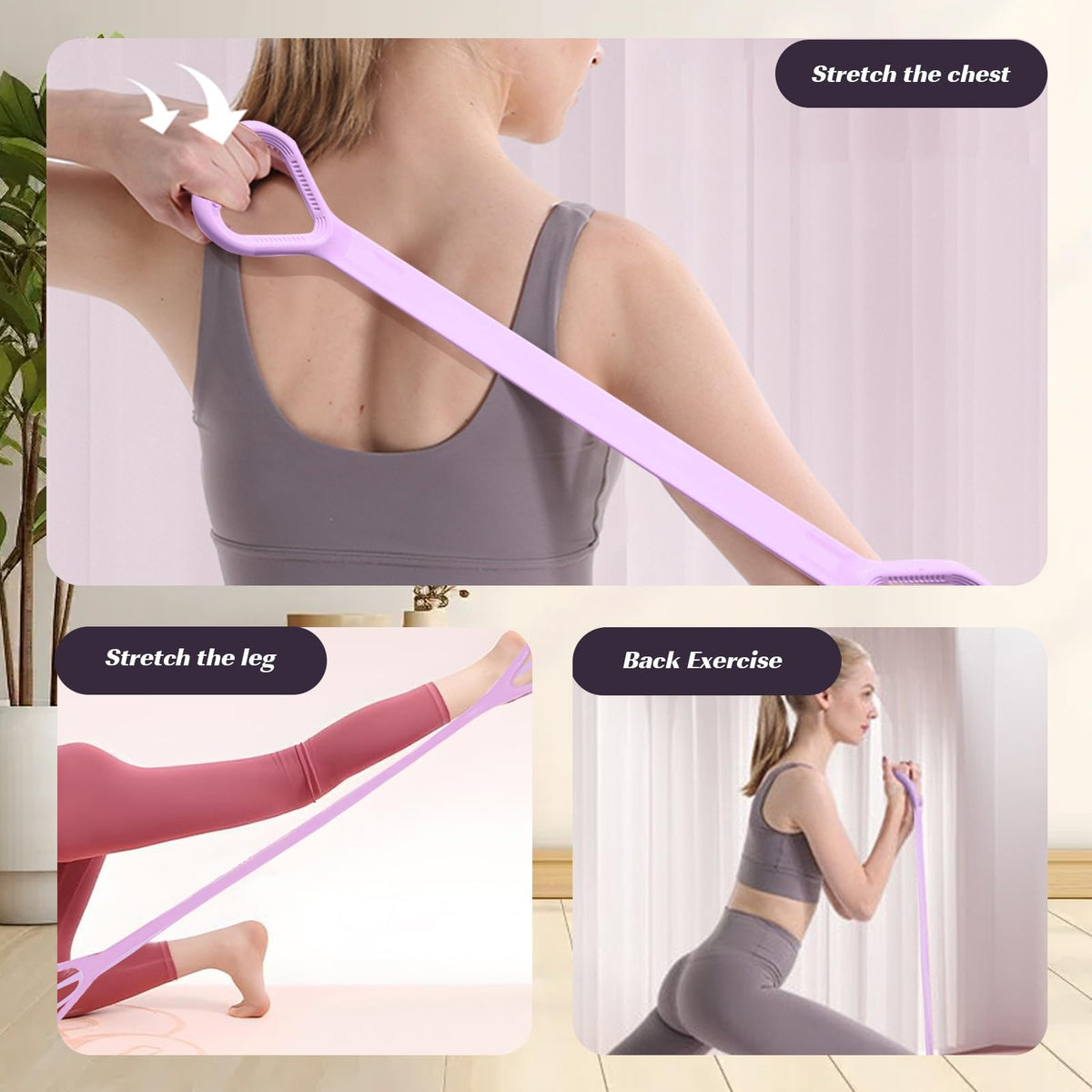 Resistance Band, Figure 8 Fitness Resistance Bands for Exercise Bands, Workout Bands Resistance for Women with Handles, Stretch Bands for Physical Therapy, Yoga, Pilates-Purple