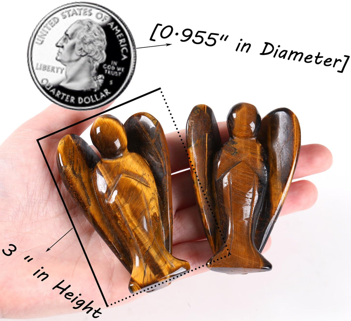 QINJIEJIE 3" Tiger Eye Crystals Angel Decor Healing Guardian Angel Desk Stone Figurine Big Gemstone Statue Home Office Energy Decorations Gifts for Women Men
