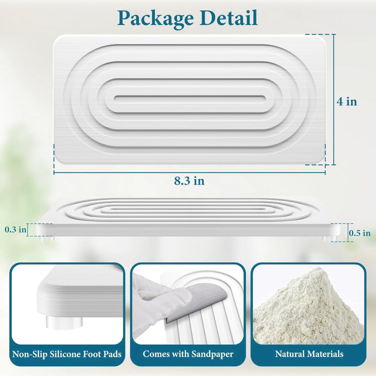 2 PCS Water Absorbing Stone Tray for Sink, Quick Drying Diatomite Bathroom Tray Countertop, Stone Drying Mat for Kitchen Counter Faucet, Soap Dish Dispenser Vanity Organizer, White-A-8.3" x 4"