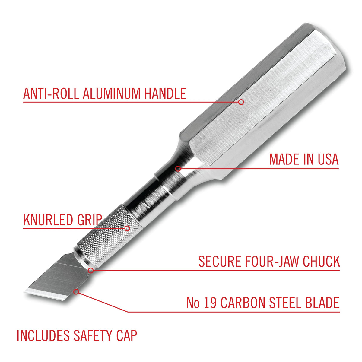 Excel Blades K6 Heavy-Duty Precision Knife – Hexagonal Metal Handle with Angled #19 Blade – Easy-Change Craft Knife for Cutting Thick Materials, Paper, Plastic and Wood - Made In USA
