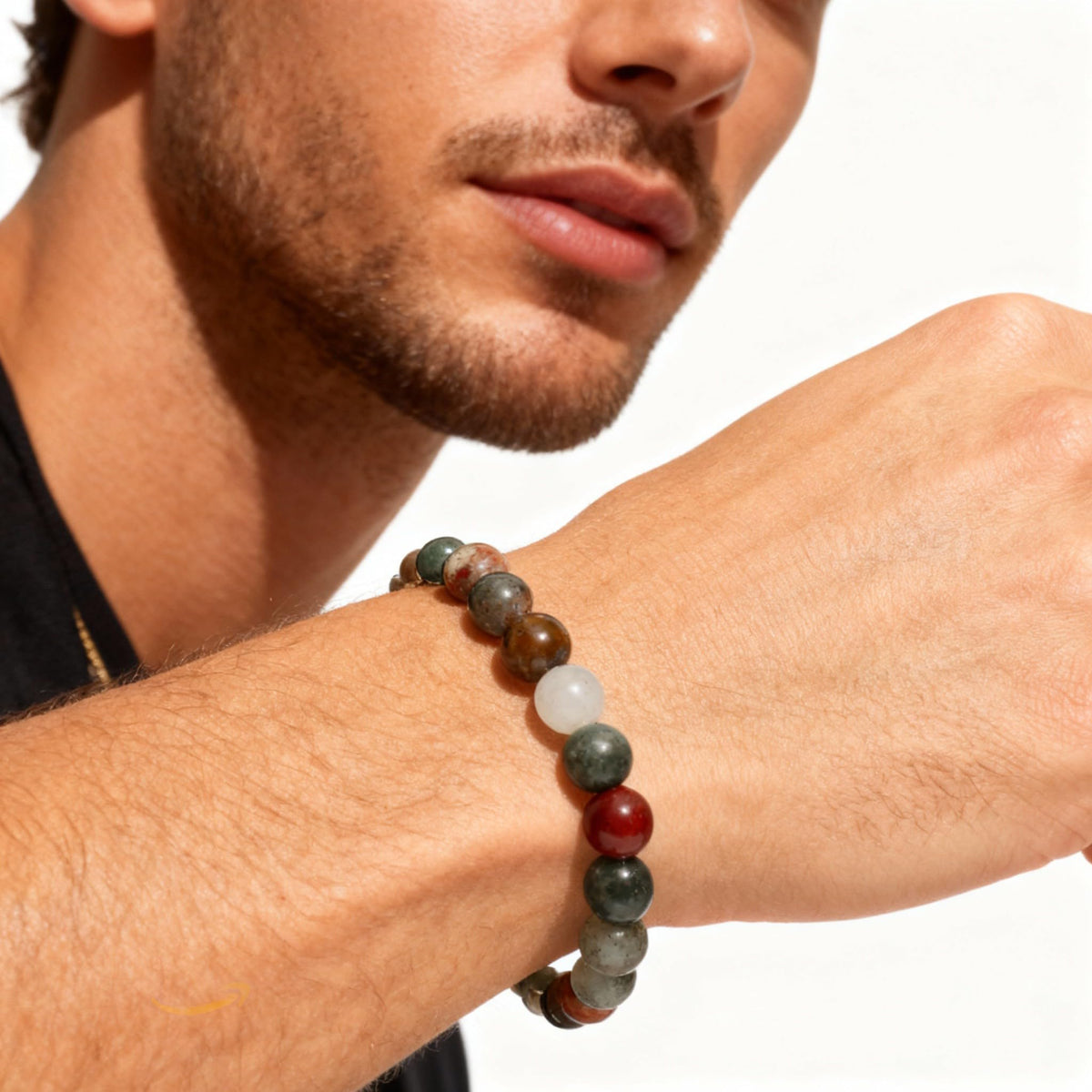 The Vida Handmade AAA+ Quality Crystal Stretch Elastic Bracelet - Nature Gemstone - Jewelry Gift - Holiday Gift - For Women & Men (Bloodstone)