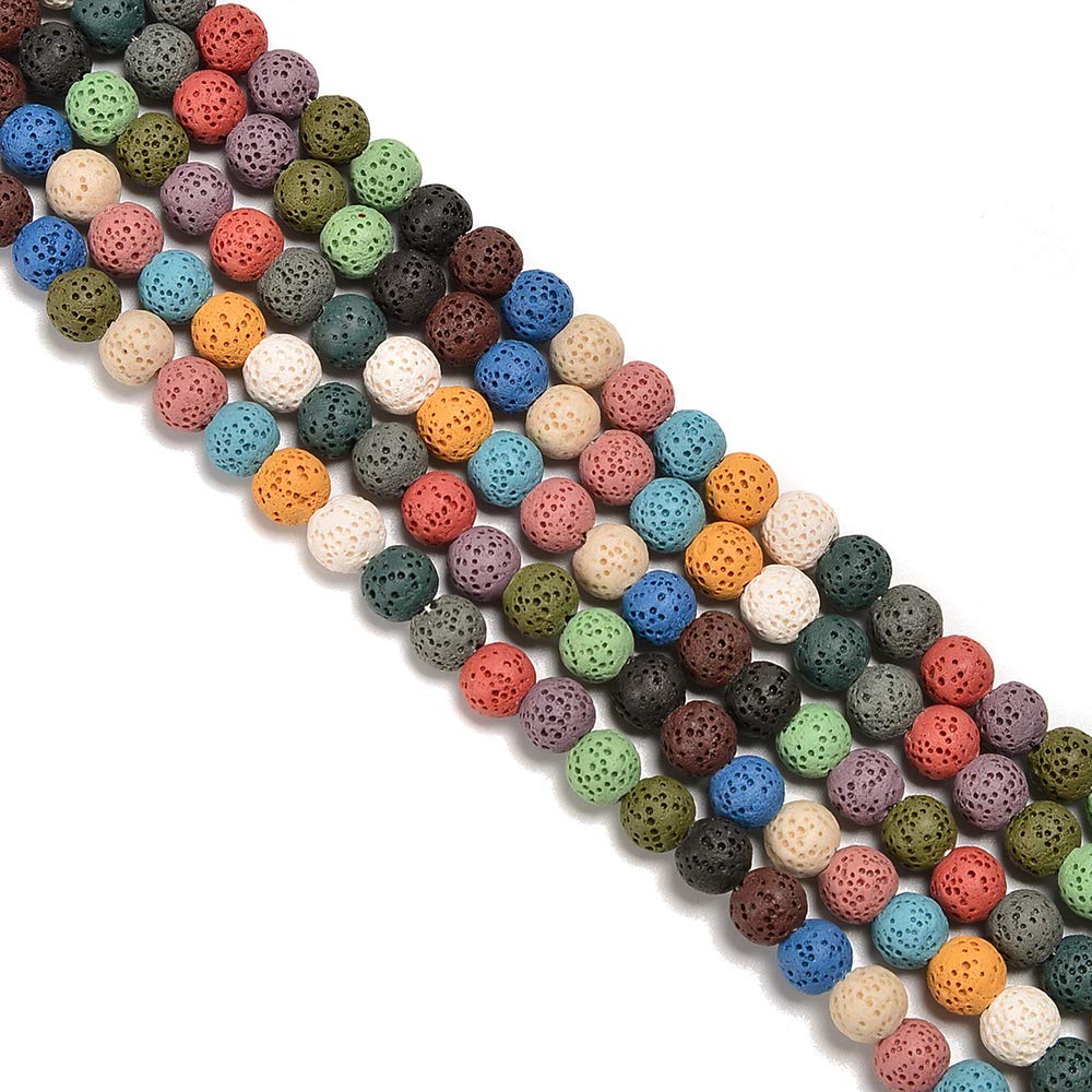 PLTbeads Gorgeous Natural Gemstone Loose Beads Smooth Round Approxi 15.5 inch DIY Bracelet Necklace for Jewelry Making (6mm, Colorful Lava Rock)