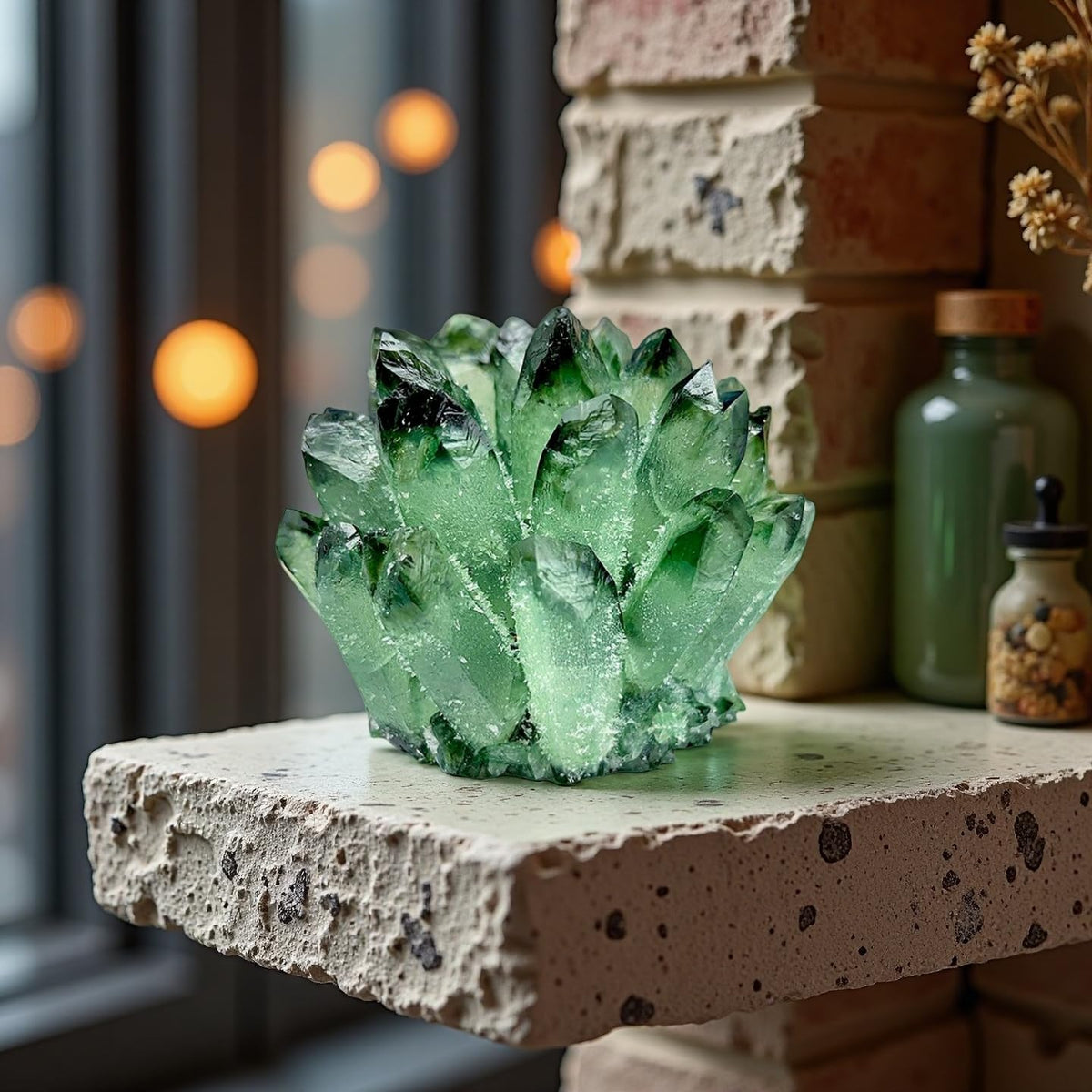 DUKIZA Natural Crystal Green Crystal Cluster Green Crystal Stone Large Quartz Crystal,Quartz Crystal Cluster, Green Stone Green Crystals