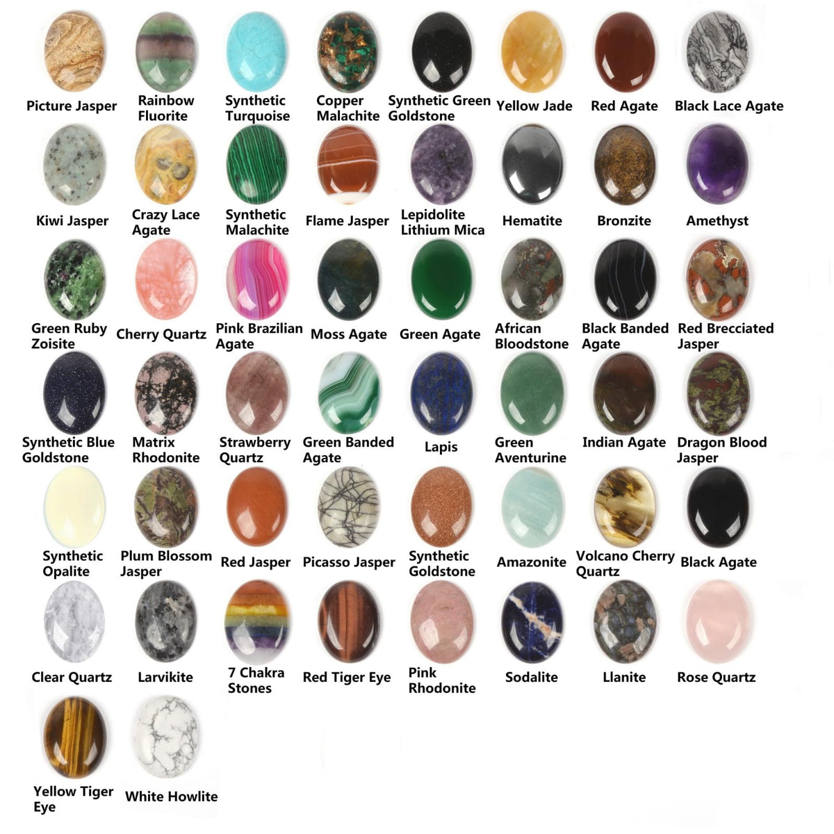 24pcs Assorted Gemstone 40mm Oval Cab Cabochon Flatback Gemstone Jewelry Accessories For Jewelry DIY Making