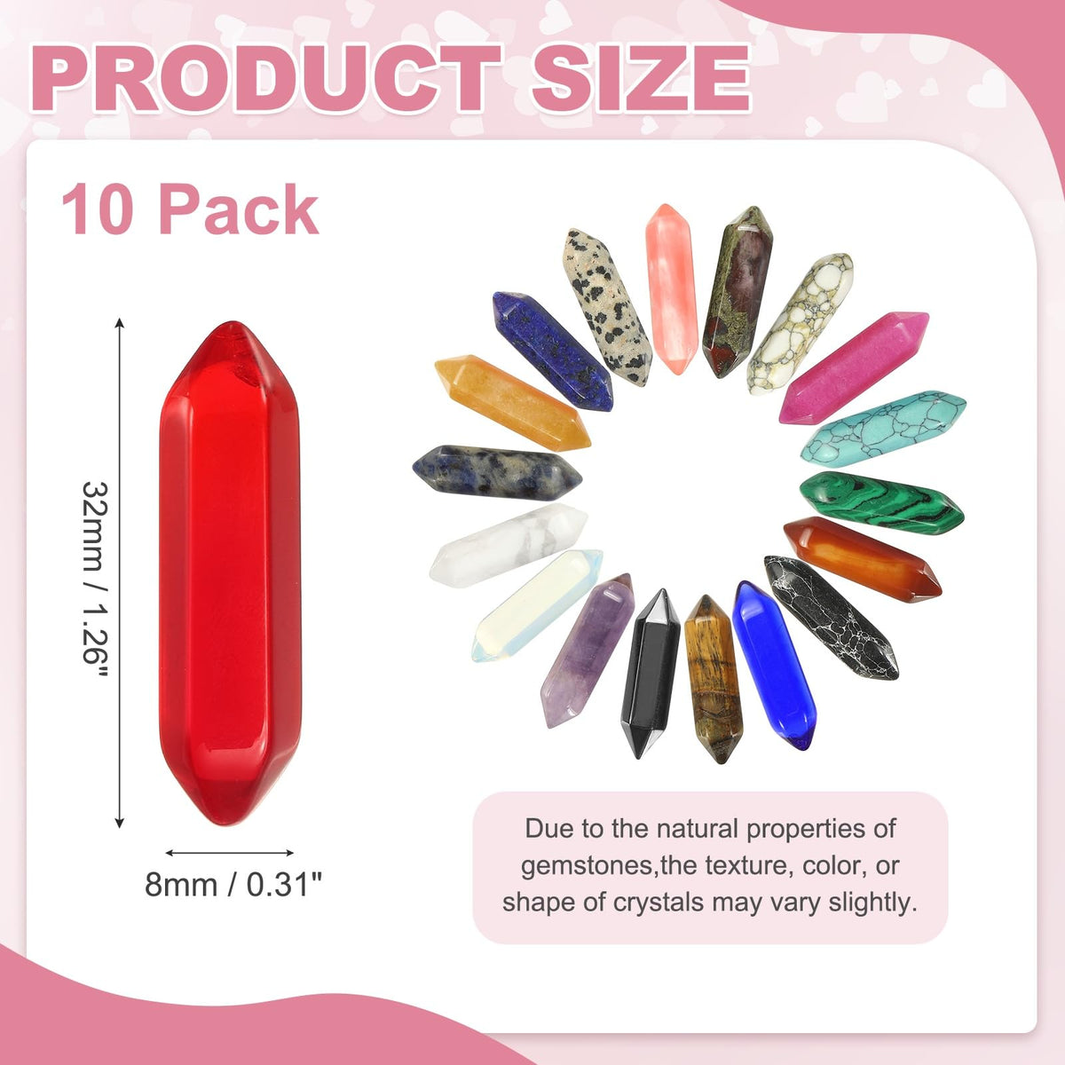 MECCANIXITY 10 Pack Red Quartz Crystals, Polished Crystals Bulk Hexagonal Shaped Meditation Gemstone for Jewelry Making Energy Balance Accessories Gifts