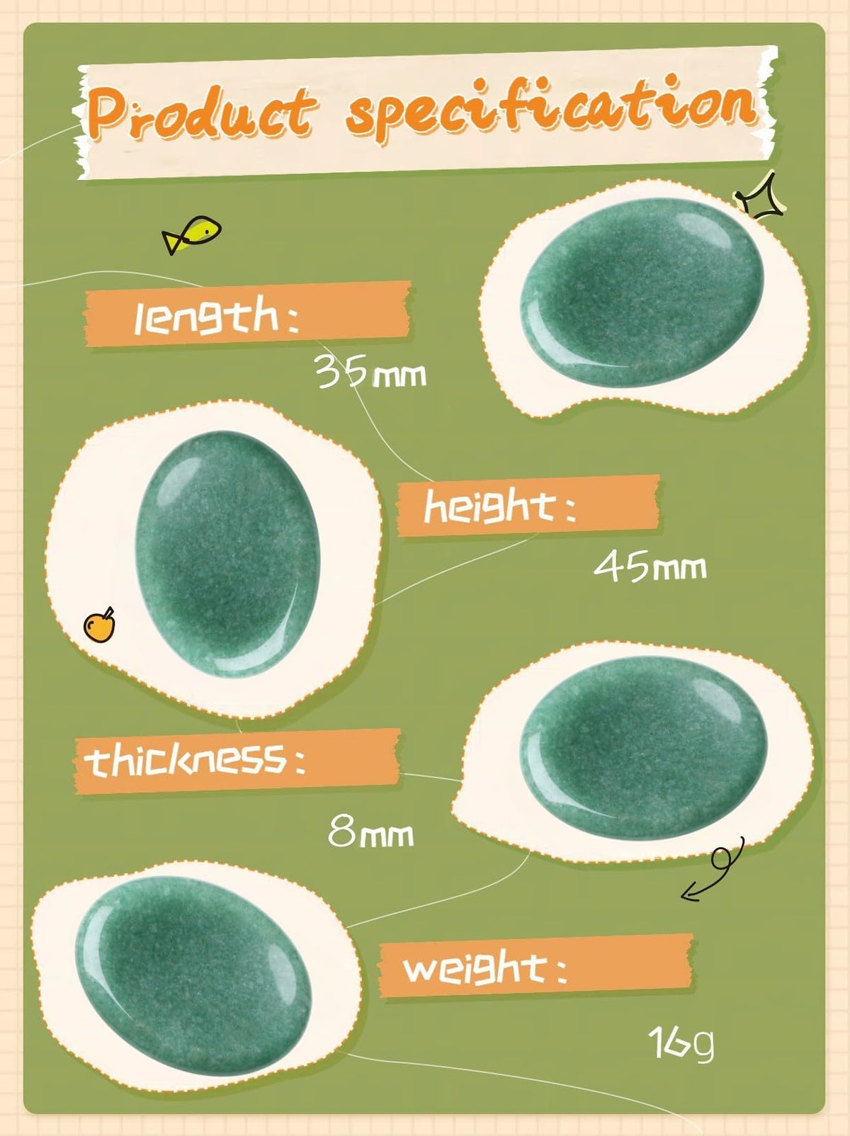 NUKAYAI Thumb Worry Stone Green Aventurine Crystal Trinkets Crystals and Healing Stones Oval Natural Fidget Meditation Accessories Gemstones Reiki Pocket Palm Tiny Anxiety Relief Items for Women Men