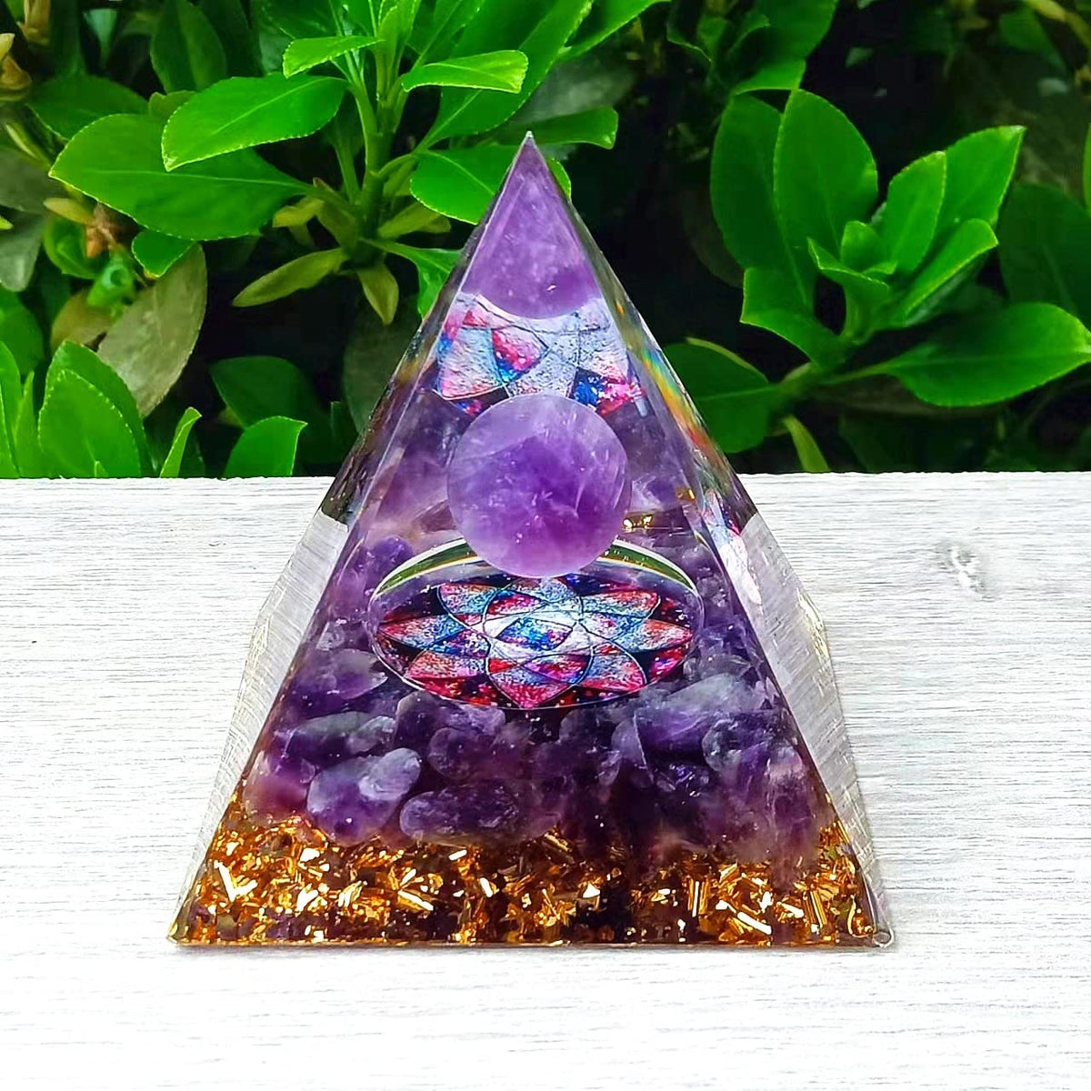 ycyingcheng Moonstone Crystal Orgone Pyramid Ogan Crystal Energy Tower, Nature Reiki Chakra Crushed Stone Jewelry, Crystal Pyramid for Home Decor (Amethyst)