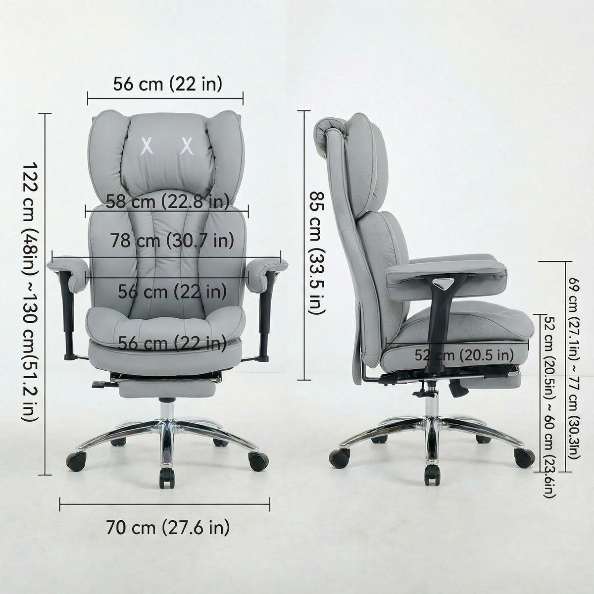 Efomao Big & Tall Executive Office Chair with Footrest - 400lbs Heavy Duty High Back PU Leather Desk Chair, Modern Ergonomic Reclining Computer Chair, Grey