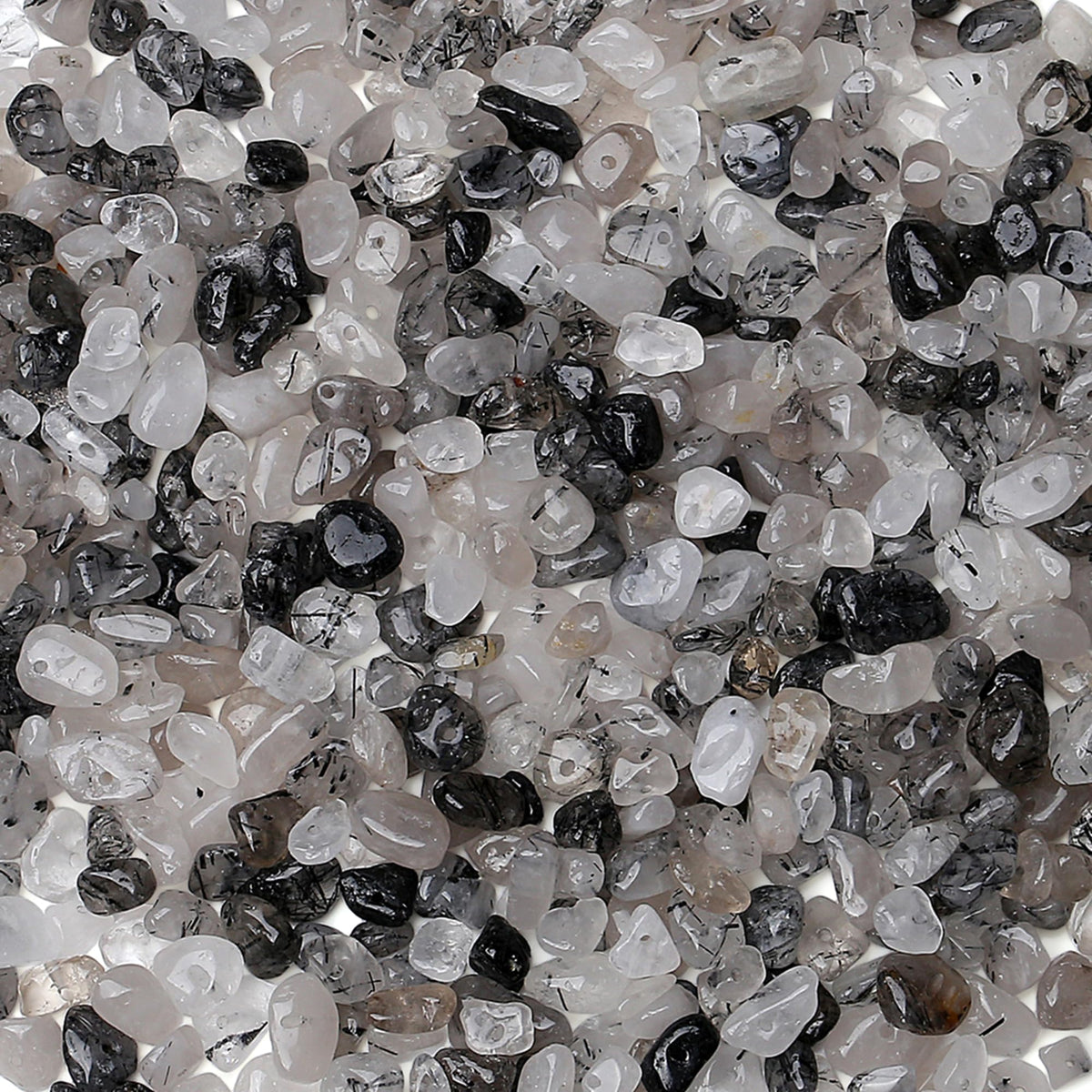 ZHIYUXI 400pcs Black Rutilated Quartz Beads 5-8mm Crystals Irregular Stone Bead for Jewelry Making Natural Chips Craft 2 Strands