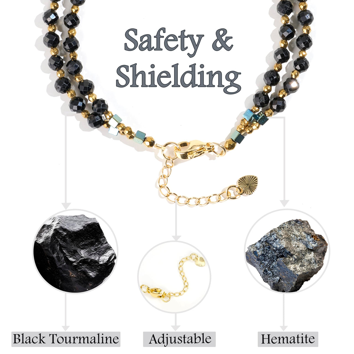 Farfume Black Tourmaline - Safety & Shielding - Crystal Beaded Bracelets, Chakra 4mm Natural Stone Beads Bracelets, Gemstone Spiritual Jewelry Gifts for Mother's Day