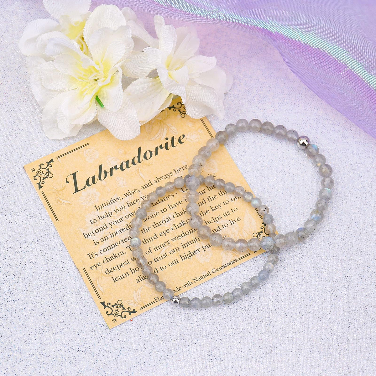 BONNY BOXX 6mm Natural Stretch Labradorite Bracelet for Unisex, Handmade Elastic Healing Crystal Gemstone Bracelet Yoga Stress Relief Gift for Men Women