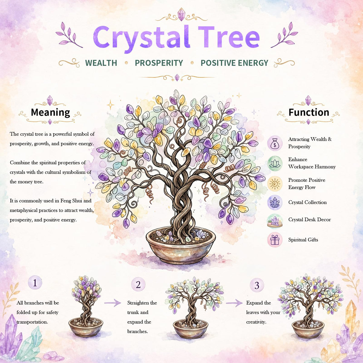 mookaitedecor Amethyst & Citrine Healing Crystal Tree of Life Tumbled Stones & Natural Geode Cluster Crystals Base Bonsai Money Tree for Wealth and Luck 3.5"-4.5"