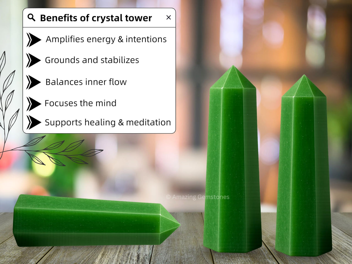 Amazing Gemstone Dark Green Aventurine Crystal Towers - Natural Healing Crystal Point Obelisk for Reiki Healing and Crystal Grid (2" to 3" INCH)