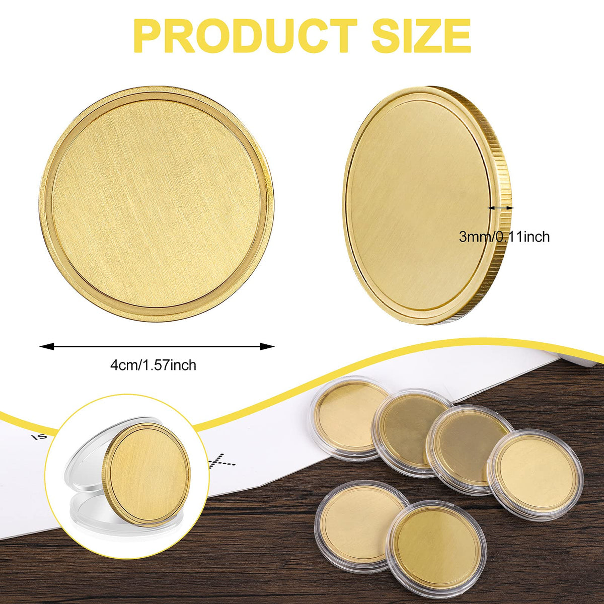 Blank Brass Challenge Coin Laser Engraving Custom Coins Blanks 40 mm with Acrylic Protection Box for DIY Crafts Birthday Travel Commemorative Collection (10pcs Brass)